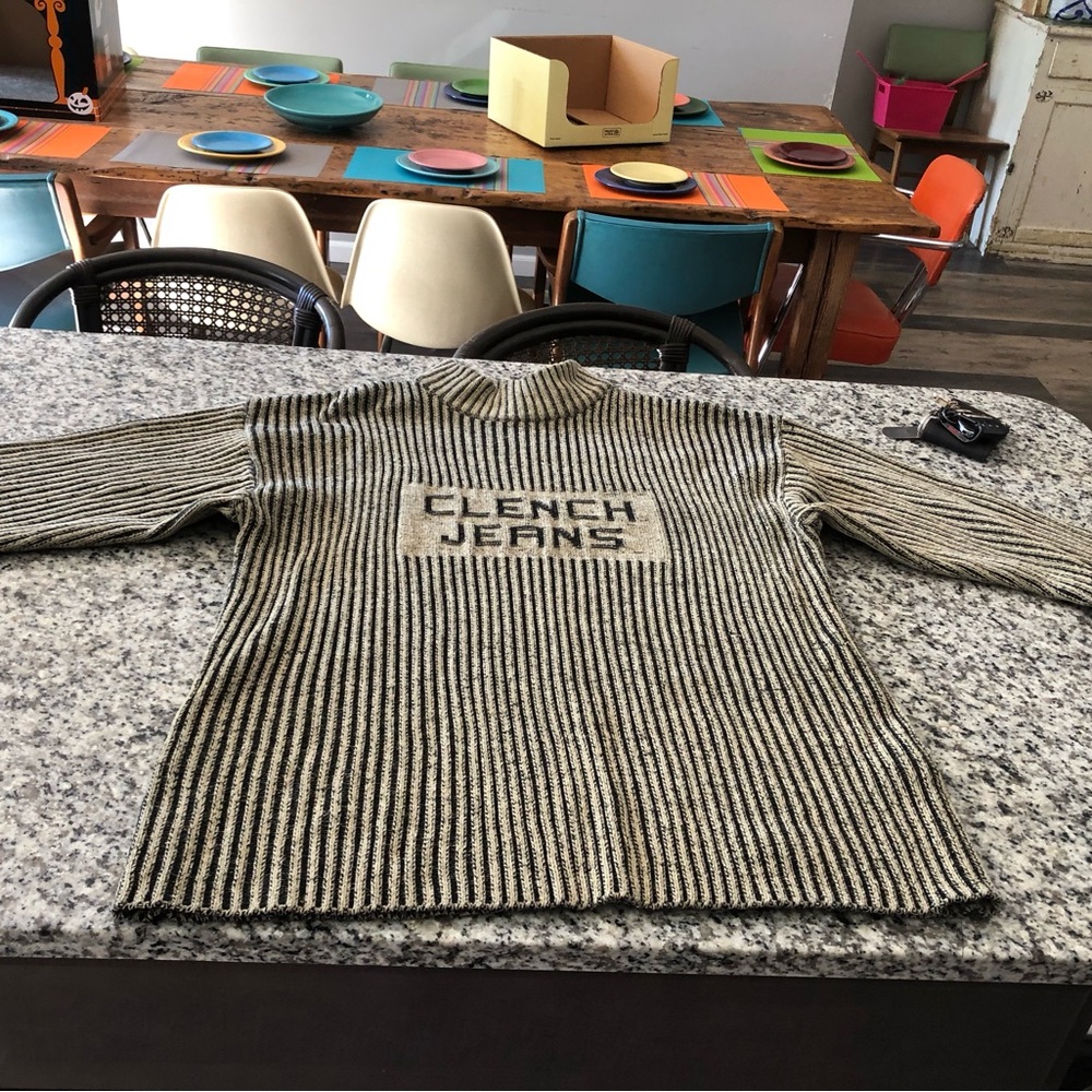 Men's Vintage Clench Jeans  Black and Tan Ribbed Sweater XXL